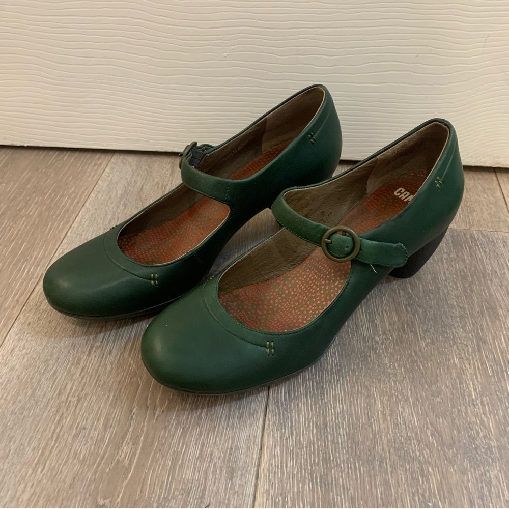 Camper Women's Lila Medio Dress Pump Green Mary Jane Shoes Sz EU 38 US 8